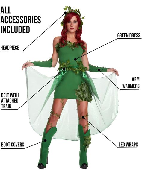 Green Ivy Costume, Comic Con Costumes For Women, Green Dress Costume, Ivy Costume, Fake Leaves, Comic Con Costumes, Villain Costumes, Costume For Women, Green Ivy