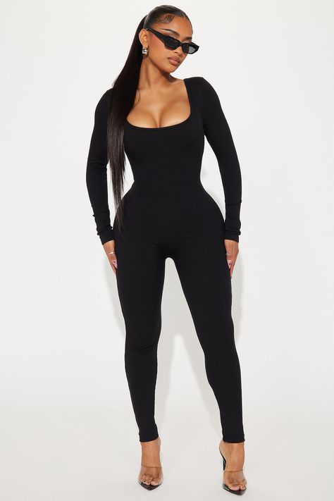 Available In Black And Mocha. Jumpsuit Long Sleeve Square Neck Padded Back Lace Up Legging Stretch Shell: 92% Cotton 8% Spandex Lining: 72% Nylon 28% Spandex Imported | Ava Shapewear Jumpsuit in Black size XL by Fashion Nova Jumpsuit Long Sleeve, Highlights Curly Hair, Jumpsuit Long, Lace Up Leggings, Jumpsuit Black, Long Jumpsuits, Jumpsuit Fashion, Fancy Outfits, Black Laces