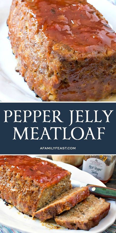 Hot pepper jelly gives this easy meatloaf a delicious punch of flavor. Try our Pepper Jelly Meatloaf tonight! Pepper Jelly Recipes, Beef Meatloaf, Desayuno Keto, Hot Pepper Jelly, Good Meatloaf Recipe, Best Meatloaf, Easy Meatloaf, Pepper Jelly, Family Feast