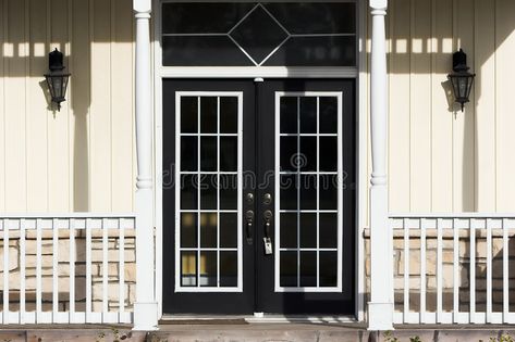 French Door Exterior, Black French Door, Yellow Siding, French Doors White, Black French Doors, White French Doors, French Doors Bedroom, Double Door Entrance, French Doors Exterior