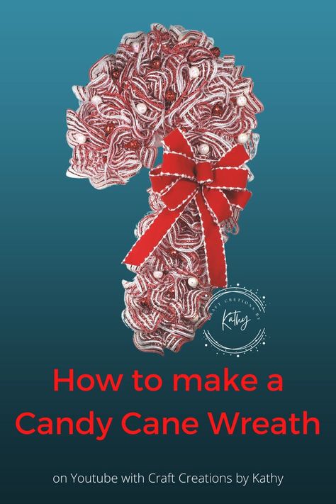 Kathy will give you step by step instructions on her YouTube channel on how to make a Mesh Candy Cane Wreath. Dollar Tree Candy Cane, Deco Mesh Christmas Wreaths Diy, Candy Cane Wreath Tutorial, Candy Cane Wreath Diy, Diy Candy Cane, Decorative Mesh Wreaths, Diy Deco Mesh Wreath, Deco Mesh Crafts, Making Mesh Wreaths