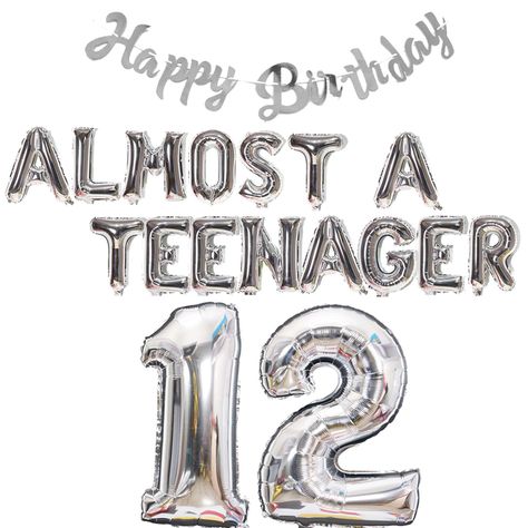 PRICES MAY VARY. Package included: 1* 'HAPPY BIRTHDAY' Bunting Banner, 1* Almost a Teenager letter foil balloons separately, 1* number 12 foil balloons, 1 ribbons, total 4packs in one packages. Happy 12th birthday party supplies are ideal for hello 12 birthday party boy girls, official pre-teen 12th birthday party, cheers to 12 years birthday party, 12 & fabulous party boy girls, etc, it will offer you an unforgettable experience! Size: 'HAPPY BIRTHDAY' letter banner are in 4.5" *6.3" for each l 12th Birthday Ideas, 12 Year Boy, Happy Birthday 12, Happy Birthday Quotes For Daughter, Hello 12, 12th Birthday Party Ideas, 12 Balloons, Birthday 12, Happy 12th Birthday