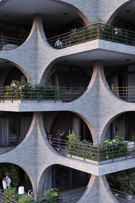 Brick Arches, Fasad Design, Architecture Cool, Detail Arsitektur, Residential Tower, Brick Arch, Brick Masonry, Apartment Architecture, Landscape Architecture Design