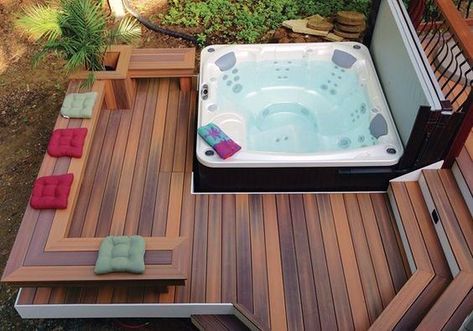 Stunning Outdoor Hot Tub Deck Designs Hot Tub Plans, Whirlpool Deck, Hot Tub Deck Design, Hot Tub Landscaping, Tub Deck, Deck Piscina, Hot Tub Patio, Hot Tub Designs, Hot Tub Gazebo