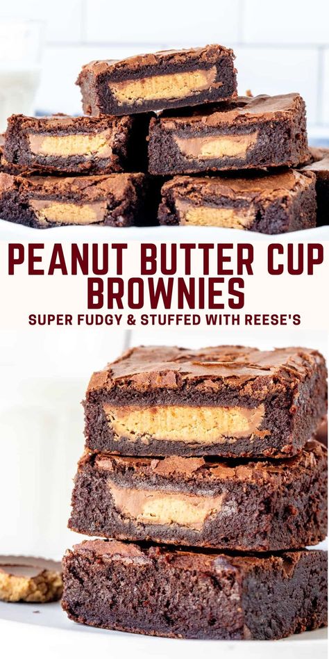 These peanut butter cup brownies are thick, fudgy and stuffed with peanut butter cups. They're definitely rich and the perfect treat if you love peanut butter and chocolate #peanutbuttercup #brownies #reeses #stuffed from Just So Tasty https://www.justsotasty.com/peanut-butter-cup-brownies-stuffed-with-reeses/ Stuffed Brownies, Peanut Butter Cup Brownies, Peanut Butter Cookie Bars, Chocolate Peanut Butter Recipes, Chocolate Peanutbutter, Brownie Cups, Peanut Butter Filling, Peanut Butter Brownies, Peanut Butter Cup