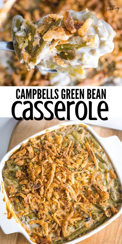 Make classic Campbells Green Bean Casserole for Thanksgiving dinner! This simple recipe is a holiday tradition. Includes instructions for making air fryer green bean casserole or baking this classic holiday recipe in the oven. Campbells Green Bean Casserole, Traditional Green Bean Casserole Recipe, Event Snacks, Casserole For Thanksgiving, Thanksgiving Green Bean Casserole, Thanksgiving Casserole Recipes, Green Bean Casserole Campbells, Thanksgiving Tradition, Best Green Bean Casserole