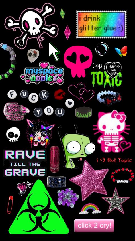 #scene #scenecore #y2k #gir #kandi #cute Scenecore Wallpaper Iphone, Gir Kandi, Scenecore Wallpaper, Scene Core Wallpaper, The Scene Aesthetic, Scene Pfp, Scene Icons, Scenecore Art, Y2k Scene