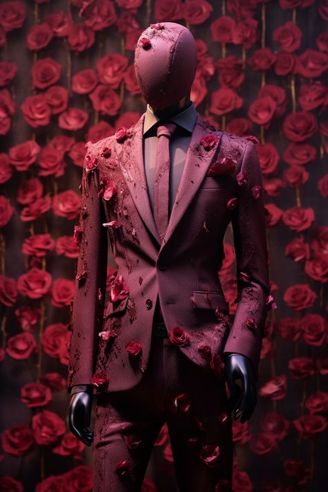 Unique Prom Fits Men, Flower Suits Men, Suits Men High Fashion, Best Mens Met Gala Looks, Queer High Fashion, Extravagant Mens Fashion, Rose Suit Men, Met Gala Outfits Ideas Men, Unique Men Suits