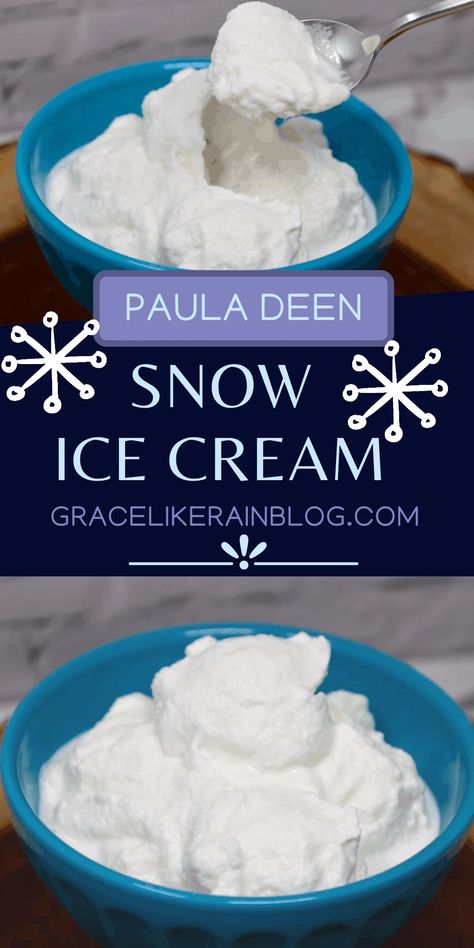 Snow Ice Cream is the perfect treat for snow days when you are stuck inside. You can take a pan of clean snow and transform it into a delightful frozen treat. We're sharing the basic recipe plus a few ideas to heat things up on a cold day! | Paula Deen Snow Ice Cream recipe | Paula Deen's Snow Ice Cream | Easy Snow Ice Cream | Snow Ice Cream Recipe, Snowcream Recipe, Ice Cream Easy, Snow Recipe, Snow Ice Cream, Kids Treats, Snow Cream, Chocolate Covered Marshmallows, Winter Treats