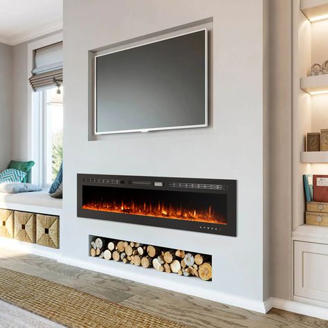 Orren Ellis Electric Fireplace & Reviews | Wayfair Modern Electric Fireplace, Electric Fireplace Wall, Recessed Electric Fireplace, Built In Electric Fireplace, Wall Mounted Fireplace, Linear Fireplace, Mounted Fireplace, Fireplace Tv Wall, Fireplace Entertainment