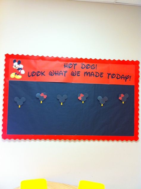 display student's work, Mickey Mouse theme Mickey Mouse Room, Mickey Mouse Classroom, Disney Themed Classroom, Daycare Classroom, Mickey Theme, Infant Classroom, Disney Classroom, Preschool Bulletin, Mickey Mouse Theme