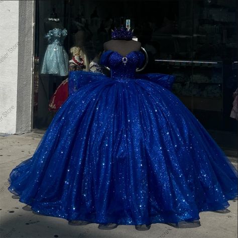 Glitter Royal Blue Off The Shoulder Quinceanera Dresses Beaded Crystal Ruffles Lace-up Ball Gown Cinderella Quinceanera Dresses, Royal Blue Ball Gown, Royal Blue Quinceanera Dresses, Sparkly Ball Gown, 15 Quinceanera, Royal Blue Quinceanera, Ball Gown Quinceanera Dresses, Blue Ball Gown, Quinceñera Dresses