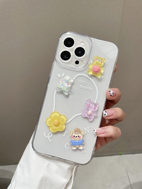 Clear  Collar  TPU Animal,Cartoon Phone Cases Embellished   Phone/Pad Accessories Chic Phone Case, Iphone Pouch, Phone Case Diy Paint, Kpop Phone Cases, 3d Phone Cases, Girly Phone Cases, Iphone Cases Cute, Pretty Iphone Cases, Trendy Phone Cases