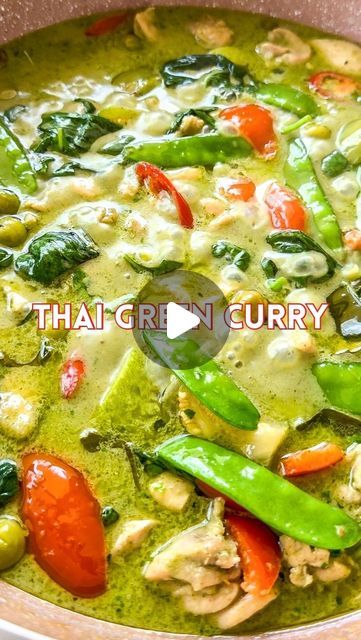 Rafia Mazhar | Easy Recipes | Home Chef on Instagram: "Thai Green Curry Recipe ⤵️

Green Curry 🍛 (Serves 3)
1¾ cups coconut cream
3 ½ tbsp green curry paste (store bought or homemade - Recipe in comments)
1 cup chicken stock 
500 g boneless chicken thigh cubes 
1 tbsp brown sugar/palm sugar 
2 tbsp fish sauce
4 kaffir lime leaves (broken by hand)
2 cups chopped vegetables of choice (I used zucchini, red pepper, eggplant, snap peas) 
1 cup Thai basil leaves 
1 Thai red chilli sliced 
Jasmine rice for serving

• In a pan add 3/4 cup coconut cream and reduce on medium heat till half
• Add in the curry paste and mix well. Cook for 2 minutes then add the chicken
• Stir well and add in the remaining coconut cream, chicken stock, brown sugar, fish sauce and lime leaves 
• Cover and cook for 10 t Green Curry Recipes Thai, Thai Green Curry Recipe, Green Thai Curry, Green Coconut Curry, Green Curry Coconut Soup, Basil Chicken In Coconut Curry Sauce, Vegetarian Red Curry, Green Thai Curry Chicken, Thai Green Curry Chicken