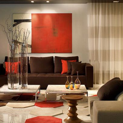 Living Room Brown And Orange Design, Pictures, Remodel, Decor and Ideas Brown Living Room Decor, Red Living, Interior Design Per La Casa, Plafond Design, Living Room Orange, Living Room Red, Brown Living Room, Interior Modern, Design Del Prodotto