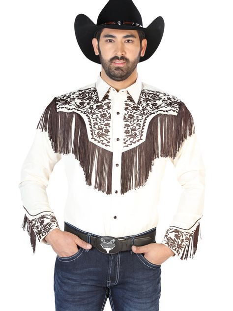 Camisa Vaquera Bordada Manga Larga Beige para Hombre 'El Señor de los Cielos' - ID: 126710 Camisas Bordadas El Señor de los Cielos Beige Mens Cowboy Shirts, Denim Shirt Style, Embroidered Denim Shirt, Cowboy Shirt, Cowboy Up, Denim Shirt Men, Cowboy Outfits, Cowboys Shirt, Embroidered Denim