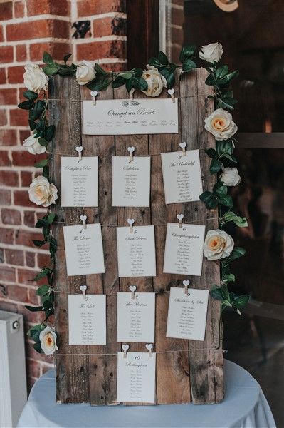 Rustic wooden Wedding seating plan idea. Wedding seating plan with autumn flowers and diy calligraphy. See more from Carrie & Lloyds wedding here - https://www.warble-entertainment.com/blog/carrie-and-lloyds-autumnal-berkshire-wedding-with-anthem/ #seatingplan #rusticweddingsign Wedding Table Seating Plan, Wedding Table Seating, Stool Cushion, Wedding Table Plan, Seating Plan Wedding, Seating Cards, Wedding Table Decorations, Seating Plan, Seating Chart Wedding