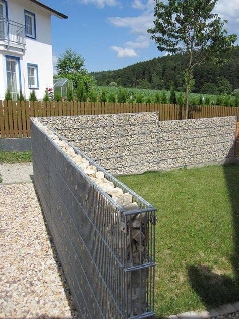 Gabion Wall Design, Stone Walls Garden, Gabion Fence, Stone Fence, Process Engineering, Gabion Wall, Garden Fire Pit, Exterior Wall Design, Fence Landscaping