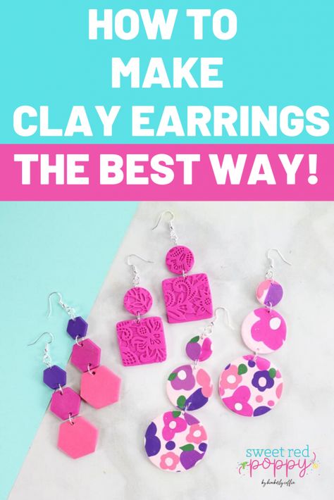 How to Make Clay Earrings: a Step by Step Tutorial - Sweet Red Poppy Make Clay Earrings, Clay Earrings Tutorial, Poppy Youtube, Sweet Red Poppy, Easy Polymer Clay, Diy Earrings Easy, Diy Earrings Polymer Clay, Earrings Tutorial, Baking Clay