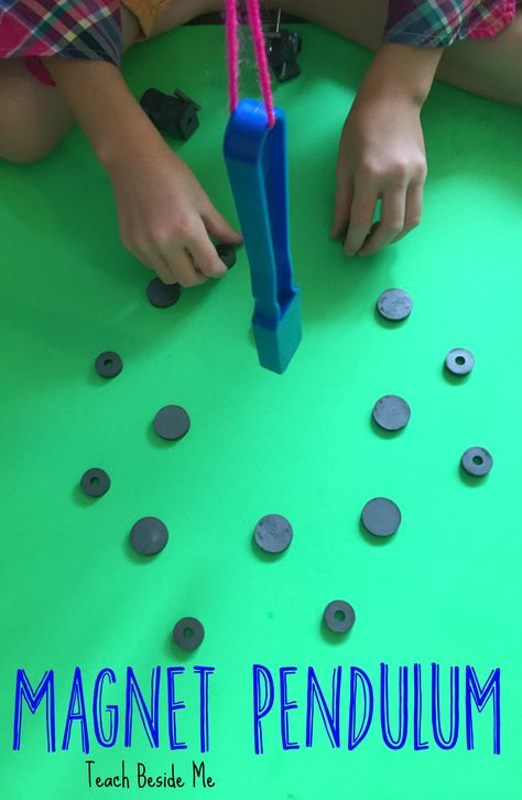 Magnet Pendulum via @karyntripp Magnets Preschool, Magnetism Experiments, Magnet Experiments, Preschool Steam, Magnet Science, Magnet Activities, Homeschooling Activities, Magnets Science, Stem Experiments