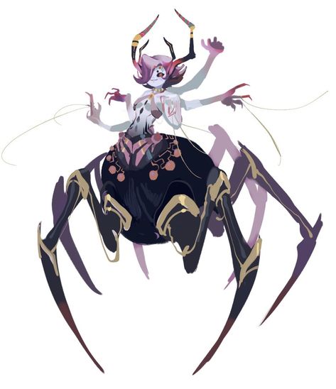 Insect Oc Design, Magical Humanoid Creatures, Spider Character Design Concept Art, Arachne Character Design, Bug Oc Character Design, Banshee Character Design, Humanoid Creature Concept Art, Drider Oc, Wasp Character Design