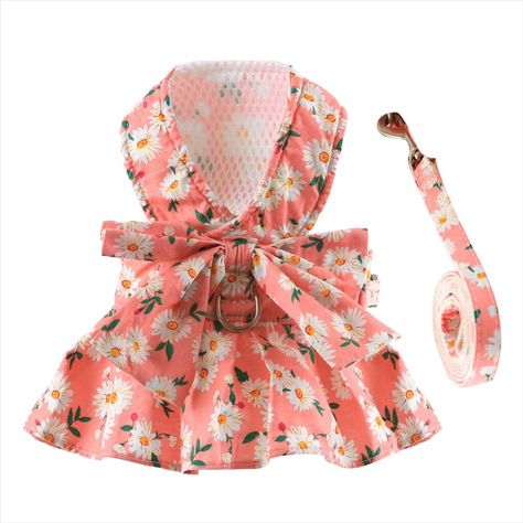 BAEJMJK Dog Dress Bowknot Harness Leash Set for Small Dogs Cats Girl Floral Princess Dog Dresses Cute Puppy Fruit Clothes Pet Doggy Outfits Spring Summer Breathable Dresses(Pink,Small) Fruit Clothes, Kitten Harness, Dog Clothes Patterns Sewing, Girl Dog Clothes, Princess Clothes, Dog Harness Dress, Daisy Dog, Puppy Dress, Princess Dog