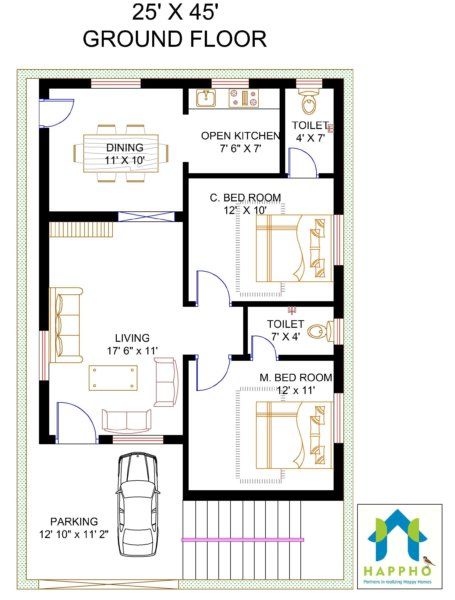 Top 40 Unique Floor Plan Ideas  For Different Areas - Engineering Discoveries Pelan Rumah Kecil, Civil Drawing, 20x30 House Plans, Ground Plan, 20x40 House Plans, 30x40 House Plans, 2bhk House Plan, Cost Calculator, Pelan Rumah