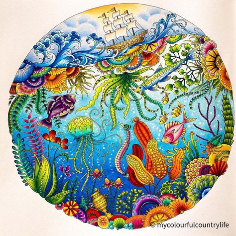 Karen Stivala: Adult Colouring on Instagram: “Wishing I was here right now enjoying the tropics from Lost Ocean by Johanna Basford. This was the first colouring book I ever purchased…” Johanna Basford Lost Ocean, Lost Ocean Coloring Book, Ocean Waves Art, Joanna Basford, Waves Art, Lost Ocean, Adult Colouring Book, Johanna Basford Coloring Book, Basford Coloring