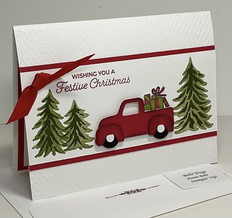 Stampin Up Truckin Along Christmas Cards, Su Trucking Along Christmas Cards, Country Christmas Cards Handmade, Christmas Cards With Tags On Them, Trucking Along Christmas Cards, Stampin Up Simple Christmas Cards 2023-2024, Su Cards 2024, Stamping Up Christmas Cards 2023, Stampin Up Trucking Along Cards