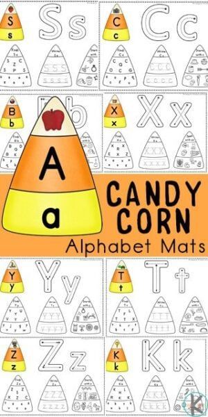 Preschoolers and kindergarteners will love learning and practicing identifying lowercase letters with these super cute, free printable Candy Corn Alphabet mats. This candy corn printable makes it fun for children to practice alphabet tracing, letter recognition with a find the letter activity, and color by beginning sound to work on phonemic awareness. This is such a fun literacy activity for Halloween in October. Pumpkin Seed Crafts, Pumpkin Science Experiment, Halloween Experiments, Pumpkin Math Activities, Fall Homeschool, Phonics Puzzles, Shape Matching Game, Pumpkin Math, Halloween Activities Preschool