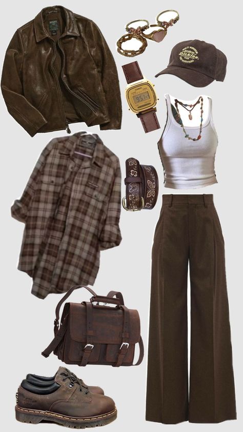 Outfits Not On People, Earthy Fashion Women, Indie Outfits 2020, Earthy Colored Outfits, Green And Brown Clothes Aesthetic, Outfit Ideas Soft Grunge, Brown Pants Grunge Outfit, Moody Casual Outfit, Southwestern Aesthetic Outfits