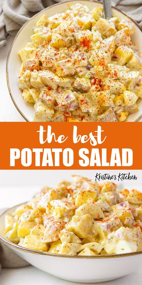 This Potato Salad Recipe makes the BEST classic potato salad! This favorite side dish is easy to make with egg, potatoes, pickle relish, onion, celery and a creamy homemade potato salad dressing. Enjoy this traditional potato salad at your next BBQ! Potato Salad With Chicken, Easy Homemade Potato Salad, Easiest Side Dishes, Restaurant Inspired Recipes Easy, Southern Potato Salad Recipe, Homemade Potato Salad, The Best Potato Salad, Best Potato Salad, Best Potato Salad Recipe