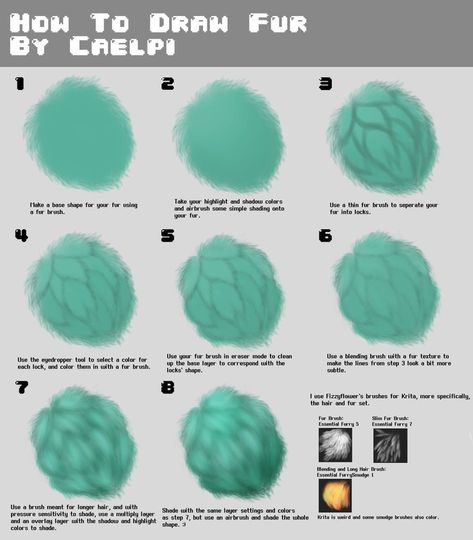 How to draw fur. I use krita with Fizzyflower's essentials brushes. How To Draw Fur Clothes, How To Draw Fur On Clothes, Fur Shading Tutorial, Fur Rendering Tutorial, How To Color Fur, How To Shade Fur, How To Draw Fur Coat, How To Render Fur, How To Draw Fluff