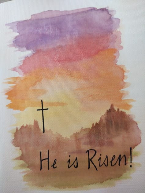 Easter Cross Watercolor Painting, Simple Easter Watercolor Paintings, Easter Watercolor Cards Christian, Christian Easter Art For Kids, Easy Easter Paintings On Canvas Diy Art, Lent Watercolor, Scripture Watercolor Painting, Easter Watercolor Ideas, Easter Watercolor Paintings Christian