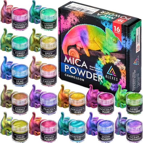 PRICES MAY VARY. Chameleon Mica Powder Set: The set includes 16 individual colors of metallic mica powder. Each jar contains 0.1 oz. Every color offers unique shades with a pleasant shimmering glow. Epoxy Resin Color Pigment Powder Jewelry: our epoxy pigment powder set is perfect for Epoxy Jewelry. Making it a resin mica powder of choice, helping you create your jewelry with stunning colors. Color shift mica powder qualities: If you are looking for chameleon powder look no further. Perfect as an Crayon Art Melted Epoxy, Metalic Powder Art, Epoxy Resin Hot Plate, Marble Dust Powder Art, Coloring Resin, Craft Foil, Epoxy Jewelry, Resin Pigment, Liquid Resin