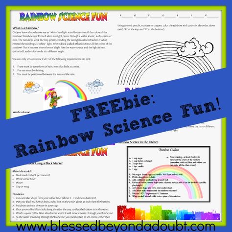 Rainbows are beautiful displays of color and have fascinated man since God first shared one as His promise. We had so much fun learning about rainbows and extreme weather during our unit study with The Wonderful Wizard of Oz World Study Guide, that we just had to add another unit study extension, this Rainbow Science Fun FREEbie! Our Rainbow Science Fun FREEbie includes: What is a rainbow? Who discovered the color spectrum? Learning the colors of the rainbow with acronyms. Make  {Read More} Rainbow Science, Cookies Making, Train Up A Child, Rainbow Cookies, The Wonderful Wizard Of Oz, Science Units, Science Curriculum, Stem Projects, Free Homeschool