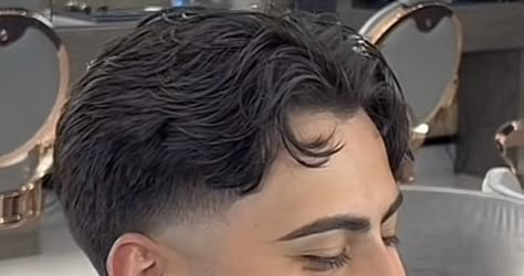 Mid Fade Curtains Haircut, Fade Curtain Haircut, Low Drop Fade Middle Part, High Taper Middle Part, Middle Part Hairstyles Men Back View, Middle Part Skin Fade, Mid Taper Mullet Men Straight Hair, Mid Taper Fade Middle Part, Burst Fade Middle Part Haircut