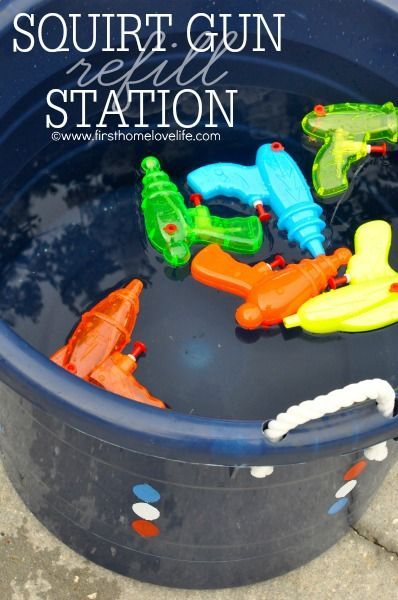 We don't care how old you are. You can still squirt people with squirt guns from your Squirt Gun Station. Fourth Of July Party Ideas, Water Blob, Fest Temaer, Splash Party, Fourth Of July Party, Summer Bash, Summer Birthday Party, Beach Birthday, Summer Birthday