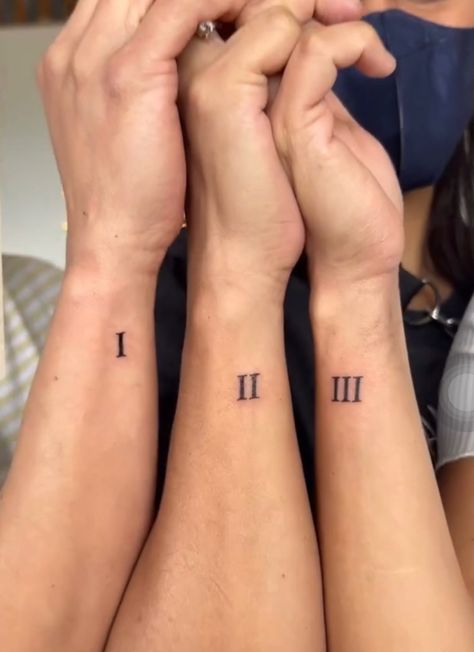 Sisters tattoo Sibling Tattoo Quotes, Brothers Sister Tattoo For 3, Sister For 3 Tattoo, Three Sister Matching Tattoos, 2 Sister 1 Brother Tattoo, Italian Sibling Tattoos, Big Bro Lil Sis Tattoo, 3 Siblings Matching Tattoos, Mini Tattoos For Sisters