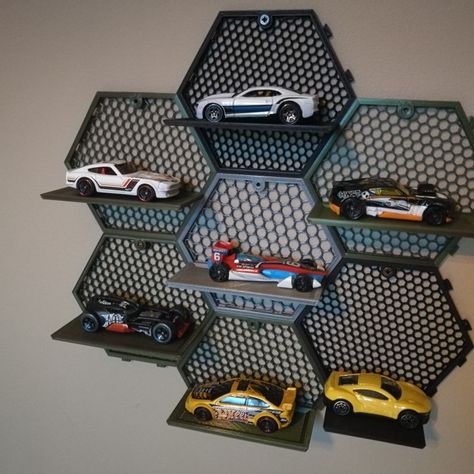 3D Printable Wexagon - Hexagon Shelves (remix for displaying Matchbox cars) by medyk3D Matchbox Cars Display, Car Model Display, Diecast Cars Display, Hot Wheels Display, Cool Garages, Cars Room, Hexagon Shelves, 3d Printing Projects, Toy Display