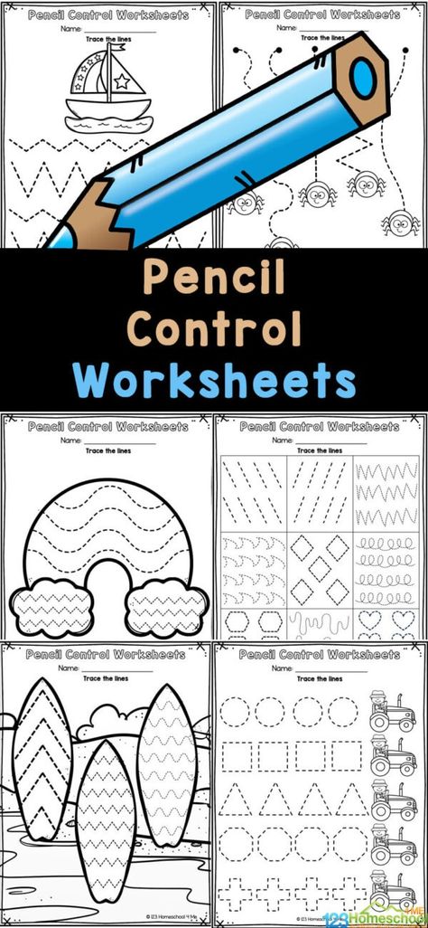 Help develop fine motor skills and improve handwriting with these engaging pencil control worksheets for kids. With over 20 printable pages, this pencil control sheet set helps toddler, preschool, pre-k, and kindergarten age student to practice holding a pencil and strengthen muscles needed to write letters and numbers in school. The cute design makes it fun for students to practice while learning this important early learning skill. Fine Motor Literacy Activities, Preschool Pencil Control Worksheets Free, Pre Schooler Activities Worksheet, Pencil Control Activities Preschool, Self Control Activities For Preschoolers, Prewriting Worksheets Preschool, Pre Writing Practice Preschool, Kindergarten Tracing Worksheets, Fine Motor Writing Activities