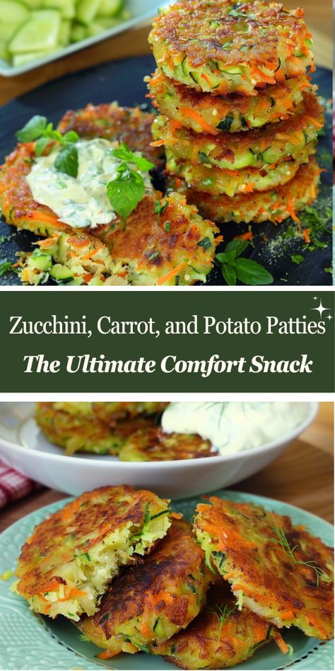 Craving something crunchy? Try our irresistible zucchini, carrot, and potato patties – perfect for snacking, lunch, or dinner! 🌈🍔 #CrispyCravings #VeggieLove #DeliciousBites #QuickAndEasy #HealthyOptions Potato Veggie Patties, Zucchini Carrots Potatoes, Zucchini And Potato Patties, Zucchini Carrot Potato Patties, Zucchini Carrot Potato Fritters, Zucchini Potato Carrot Recipes, Carrot Zucchini Recipes, Kid Friendly Zucchini Recipes, Vegetarian Recipes Potato