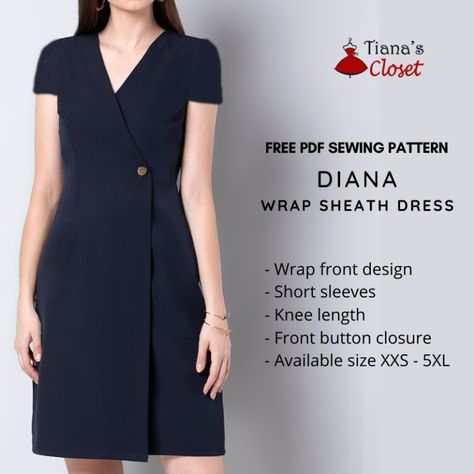 Diana wrap sheath dress – Free PDF sewing pattern Paper To Print, New Dress Pattern, Free Pdf Sewing Patterns, Wrap Dress Pattern, Save The Earth, Gown Pattern, Baby Sewing Patterns, Hp Laptop, Print Out