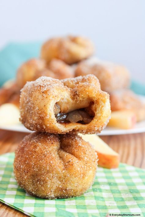 These Apple Pie Bites are easy as pie to make in the air fryer!  Crispy air-fried dough with warm, gooey apple filling is irresistible. Air Fried Apple Pies, Simple Fall Recipes, Air Fried Apple, Apple Pie Bites Recipe, Air Fryer Apple Pie, Fried Apple, Traditional Apple Pie, Fried Apple Pies, Pumpkin Pie Cookies