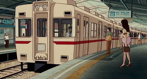 Anime Train Station Aesthetic, Background Artist, Whisper Of The Heart, Train Illustration, Ghibli Artwork, Studio Ghibli Movies, Studio Ghibli Art, Japan Aesthetic, Ghibli Art