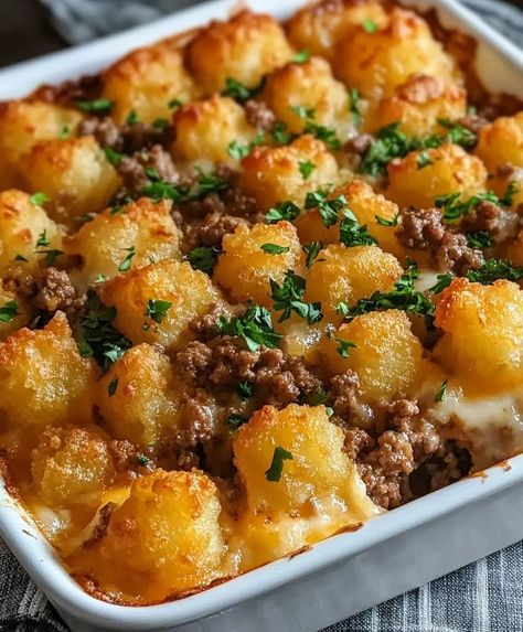 Tater Tot Casserole With Ground Beef Recipe - cookingwithsandra.com Tater Tot Casserole With Ground Beef Easy, Tater Tot Casserole With Ground Beef, Tater Tots Casserole, Tator Tot Recipe, Beef Tater Tot Casserole, Tot Recipes, Easy Tater Tot Casserole, Newest Recipes, Casserole With Ground Beef