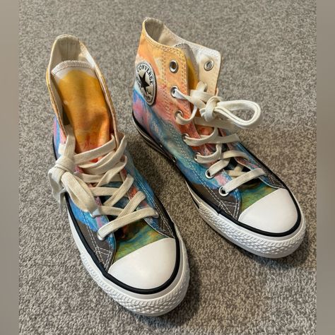 Converse Multi-Colored High Top, Us Women Size 7, Brand New Never Worn Colorful Converse Outfit, Boho Converse, Colorful Converse, Embroidery Converse, Hippie Fits, Painted Converse, Converse Outfit, Twinkle Toes, Shoes Converse