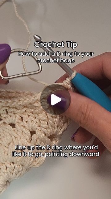 Loospie Daisy Crochet by Elle Boulton on Instagram: "Crochet Tip! How to add a d ring to your crochet purses!  This tupnisbaqesome because adding d rings to your crochet bags can take them to the next level, more secure and professional!   Save for later!   #crochettip #tiptuesday #crochetbag #grannysquare #grannycore #grannysquaretherapy #crochetersofinstagram #Crochet #crochetpattern #fiberartist #amigurumi #art #handmade #crafty #creative #crochetcommunity #crochetaddict #yarn #yarnlover #amigurumipattern #smallbusiness #diy #fyp #foryou #foryoupage #reels" Purse Strap Crochet Pattern, Crocheted Purse Straps, Crochet Bag Closure Ideas, How To Add Lining To Crochet Bag, How To Line A Crochet Bag With Fabric, Crochet Bag Strap Pattern, Crochet Purse Handles, Crochet Purse Strap, Crochet Messenger Bag