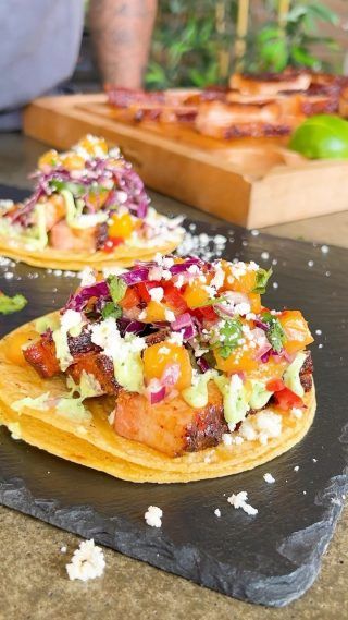 Bartaco Pork Belly Taco Recipe, Pork Belly Tacos With Slaw, Smoked Pork Belly Tacos, Pork Belly Tacos Recipe, Mango Tacos, Tacos With Mango Salsa, Pork Belly Tacos, Pork Belly Burnt Ends, Pulled Pork Tacos