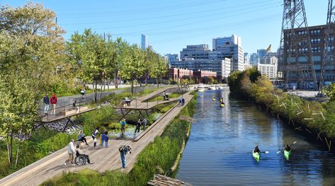 Chicago River eco-park wants to clear pollution and attract wildlife - Curbed Chicago Mumbai Station, Architecture Space, Floating Garden, Desain Lanskap, Sustainable City, Chicago River, River Park, Green City, Water Design